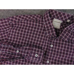 Billy Reid Shirt Mens 2XL Standard Cut Shirt Red Blue Plaid Long Sleeve